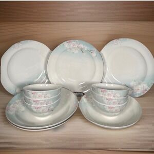 Songfa FFF Floral Cherry Blossom Dinnerware 9 Bowls 3 Salad Luncheon Plates Pink